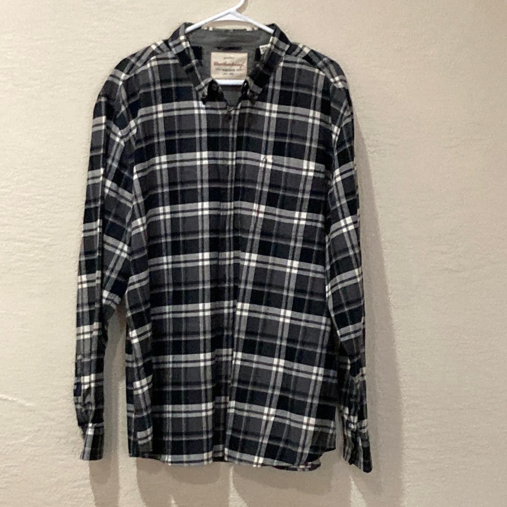 Men’s XXL Weatherproof Long Sleeve Flannel, Black Plaid